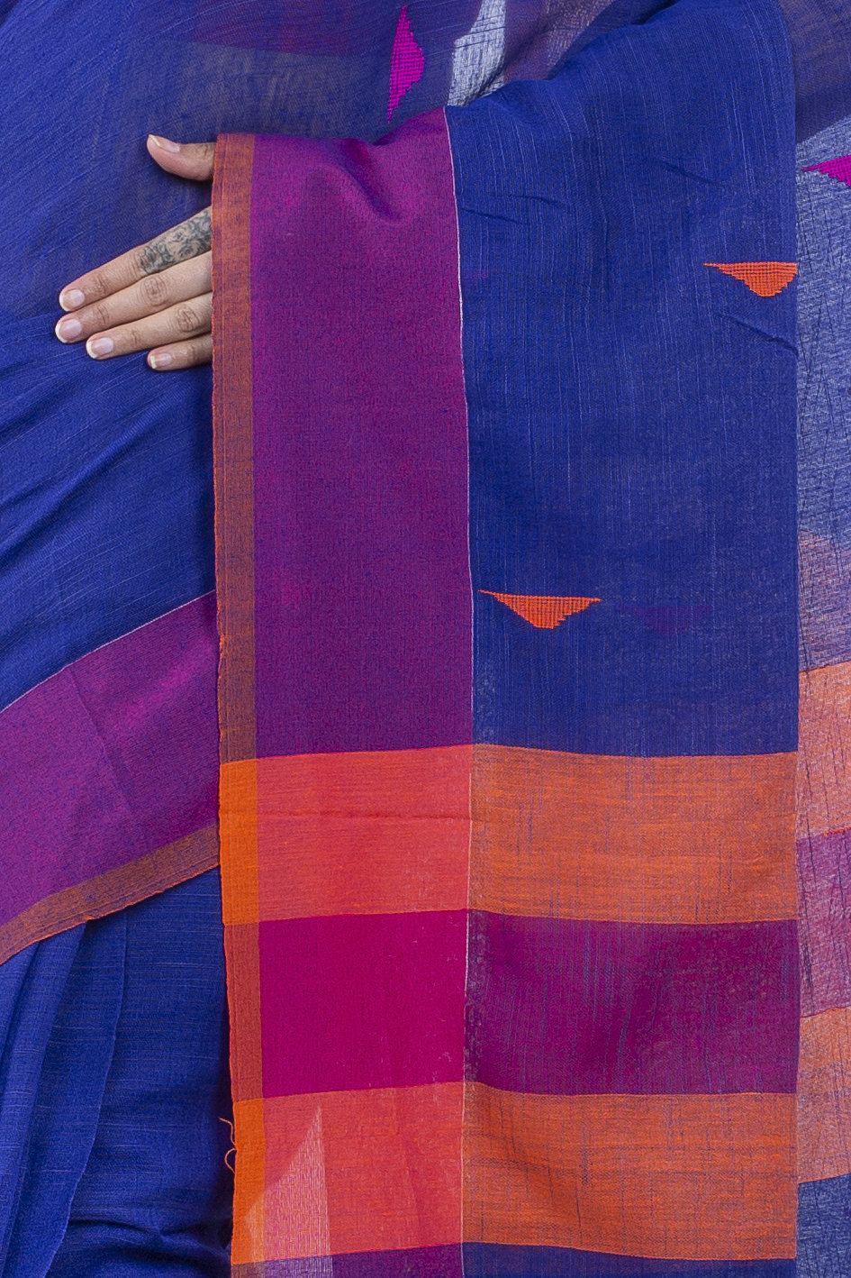 Blue Pure Cotton Clasic_Than Hand Loom Saree (803)